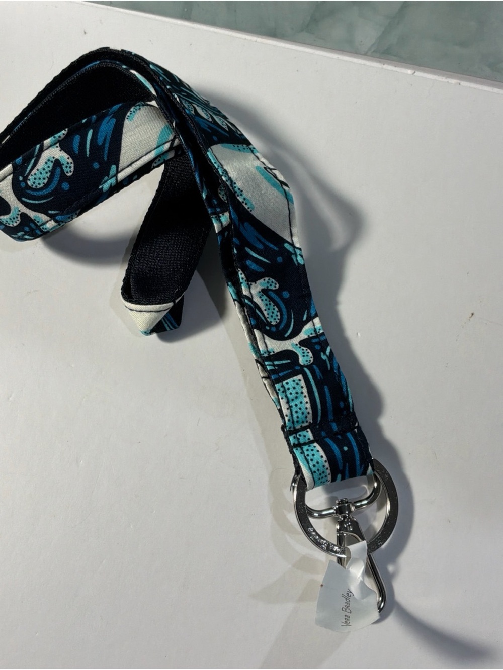 NWT Vera Bradley Wide Lanyard Shore Enough Blue White W/ Clip and Ring
